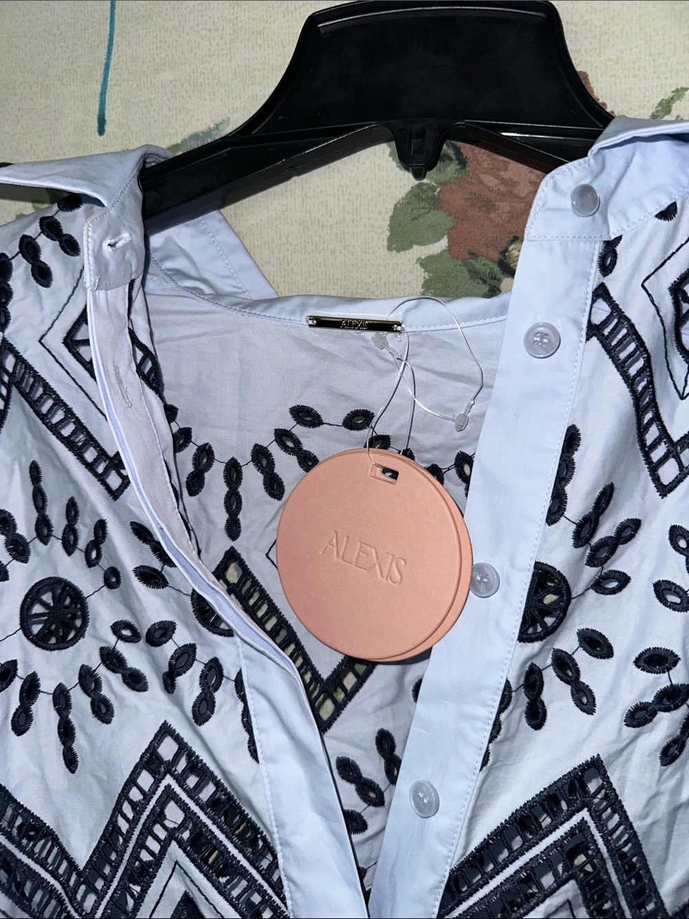 Alexis White Trench Coat with Black Geometric Embroidery - Picture 4 of 7